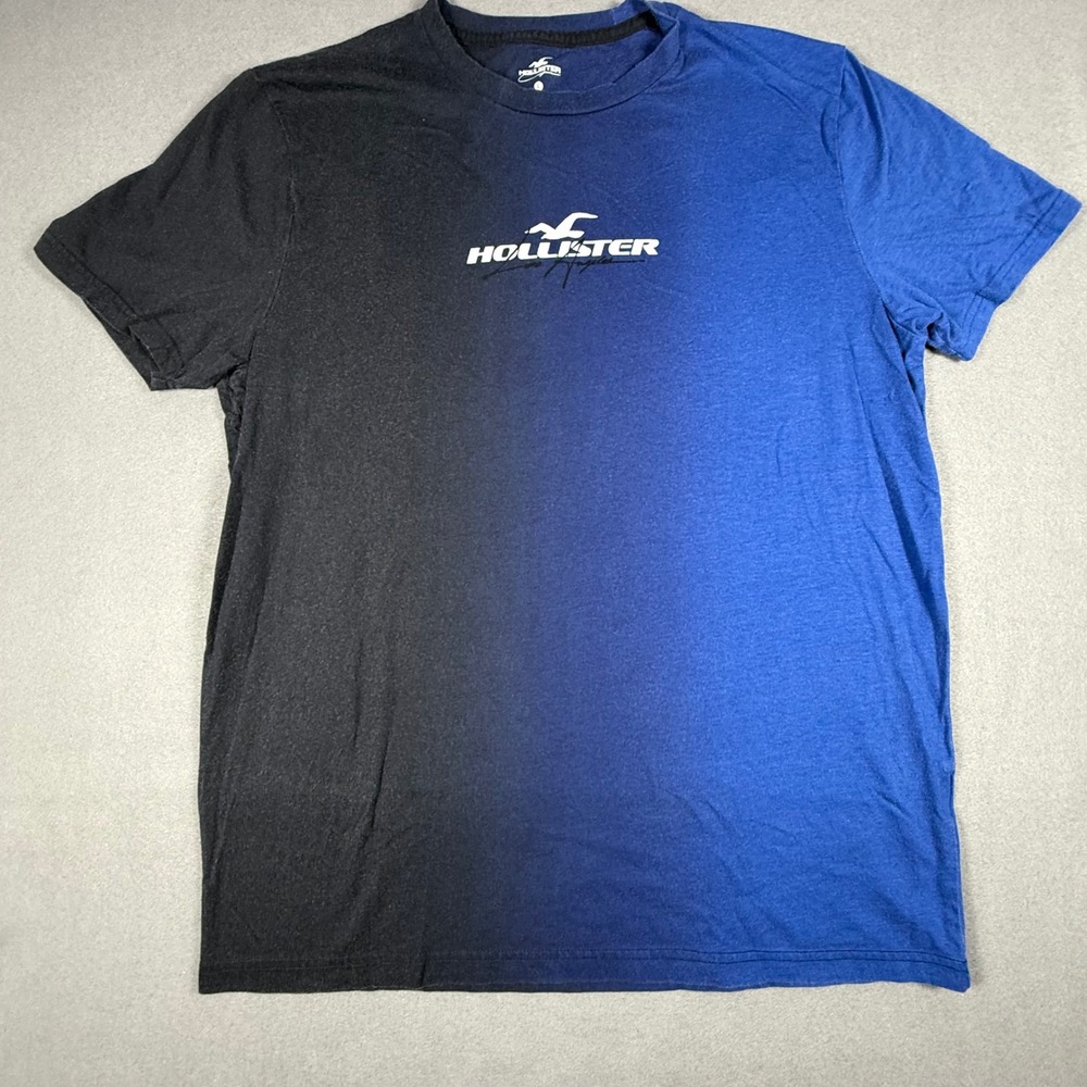 Hollister Mens Ombre Graphic T-Shirt Blue Black Short Sleeve Logo Tee Large